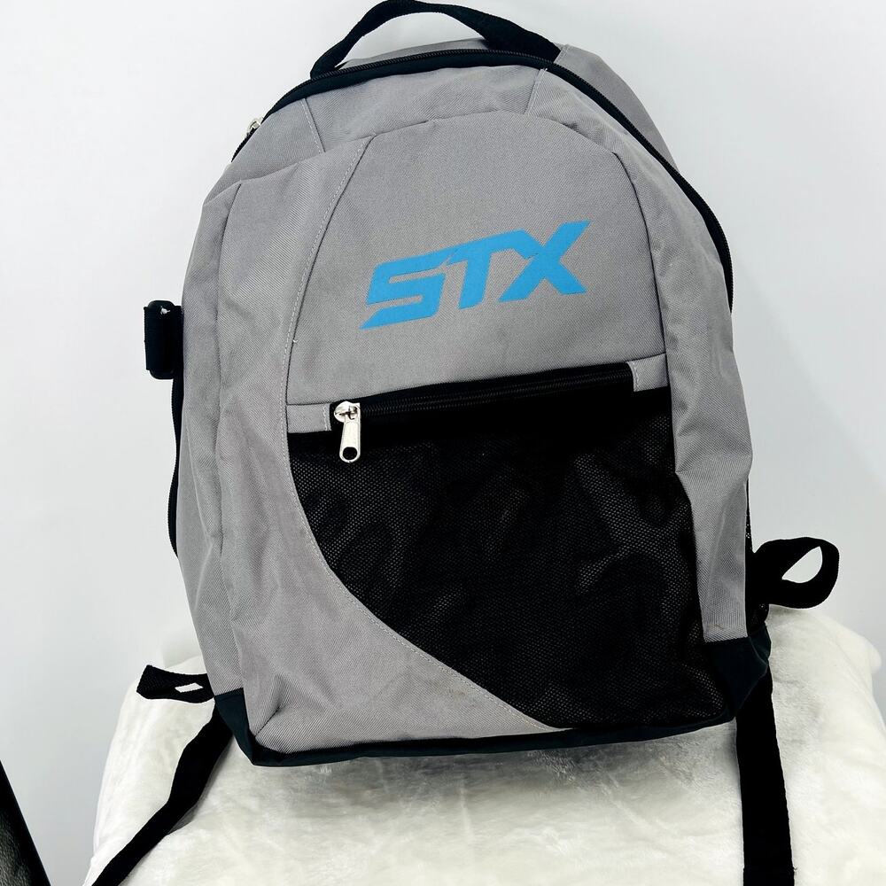 STX Sidewinder Lacrosse Backpack  Gray Black Blue Logo 18'' Tall School Work Gym